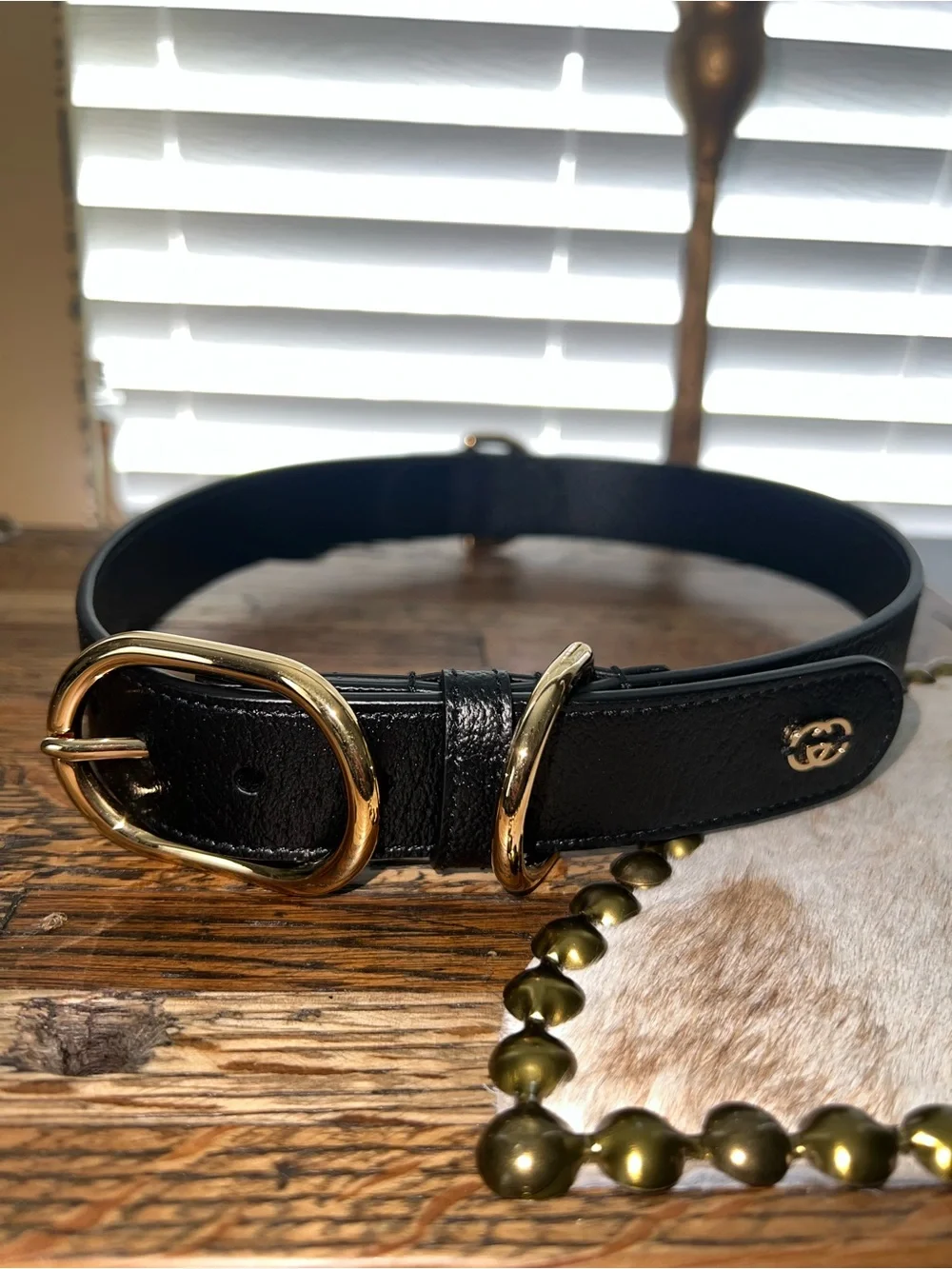 Gucci Black Leather dog collar with Gold Hardware